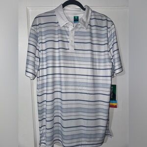 Elegant White and Blue Striped Polo Shirt